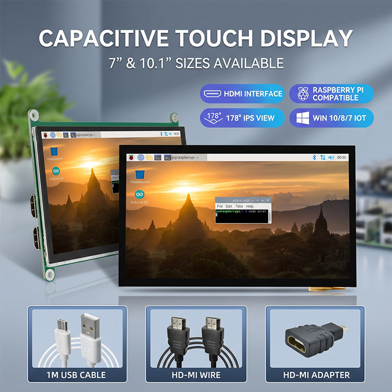 Raspberry Pi 10.1 Inch Capacitive Touch Screen Ips - Pantalla Táctil IPS HDMI de 7