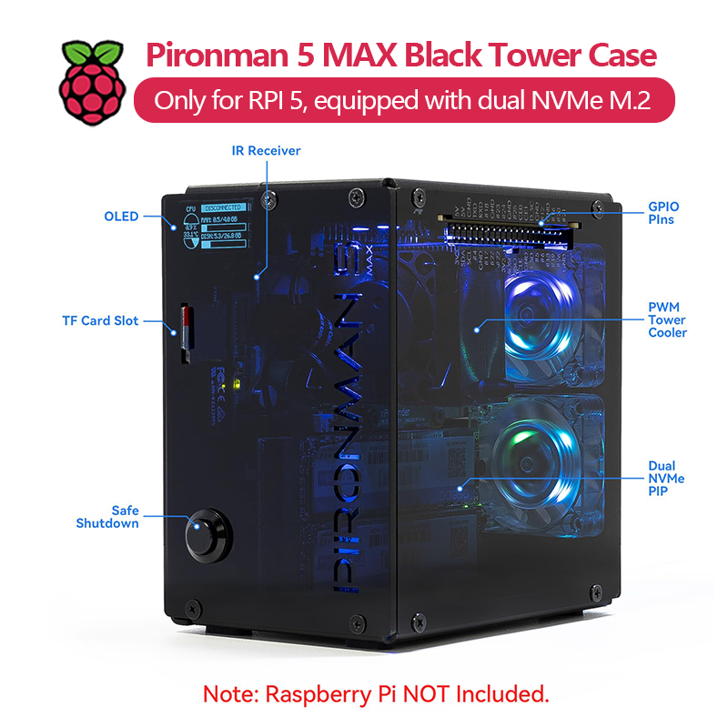 Pironman 5 MAX, Carcasa Black  - Argon One V3 M.2 Nvme Case reseña y precio